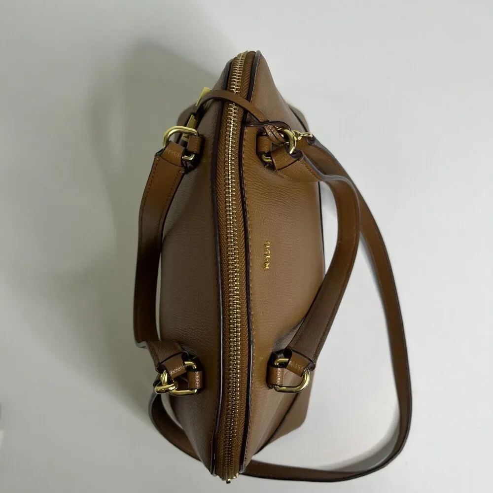 Ralph Lauren RLL Brown Leather Dome Satchel Bag Handbag Purse Classic - Picture 6 of 11